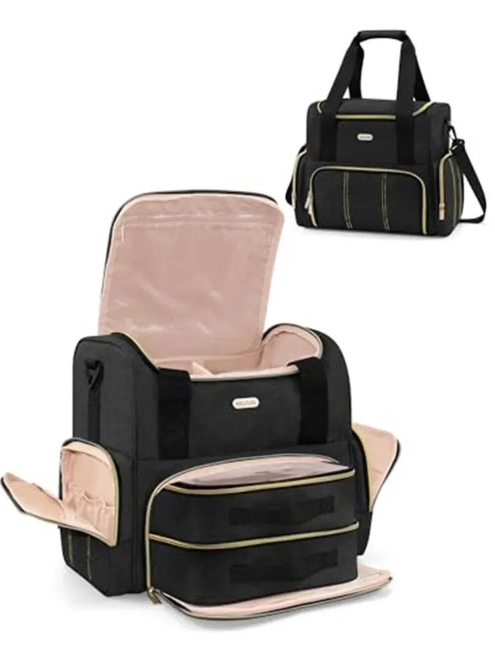 Makeup Bag with 2 Removable Cases Cosmetic Bag with Multiple Storage Sections